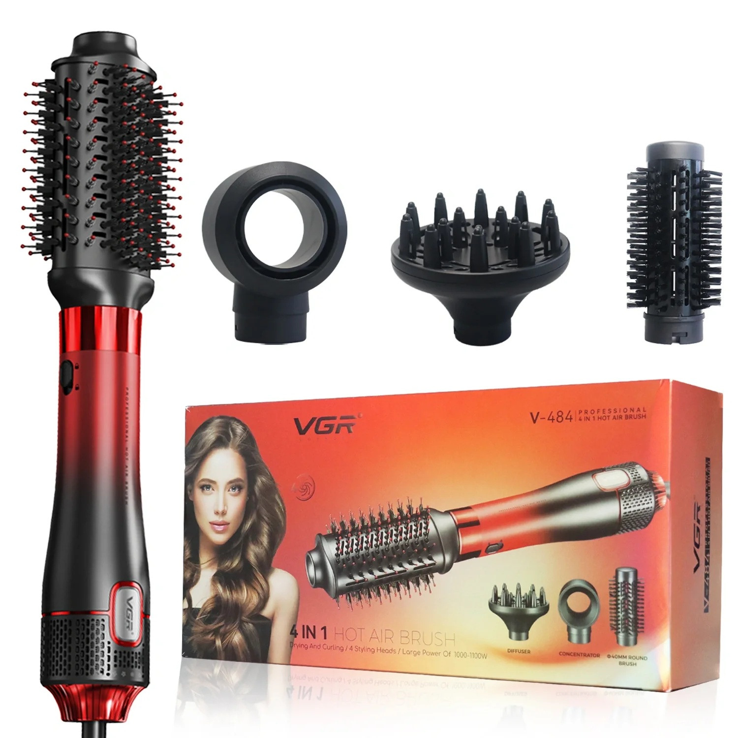 Фен-стайлер 4 в 1 (4 насадки) V-484 RED VGR на beauty-prof.com Фото 2 Фен-стайлер 4 в 1 (4 насадки) V-484 RED VGR Фото 2