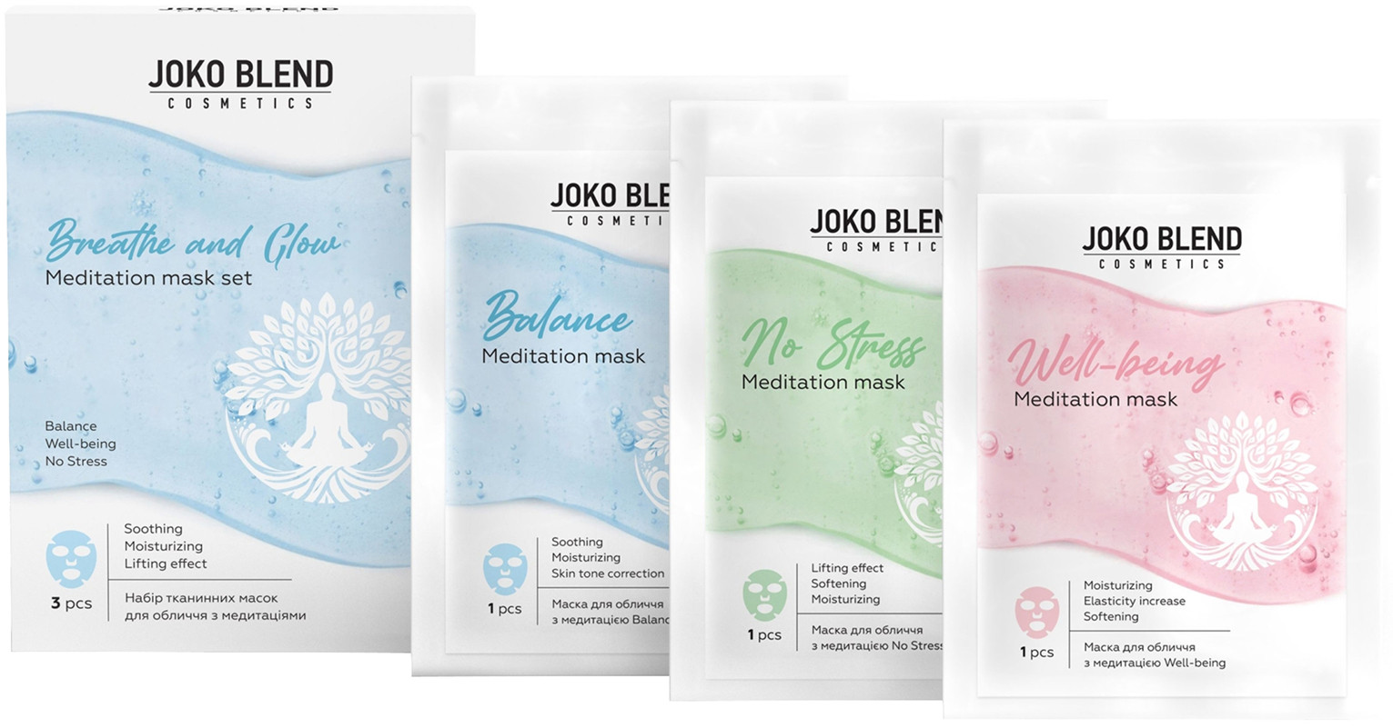 Набір тканинних масок для обличчя з медитаціями Breathe and Glow Joko Blend