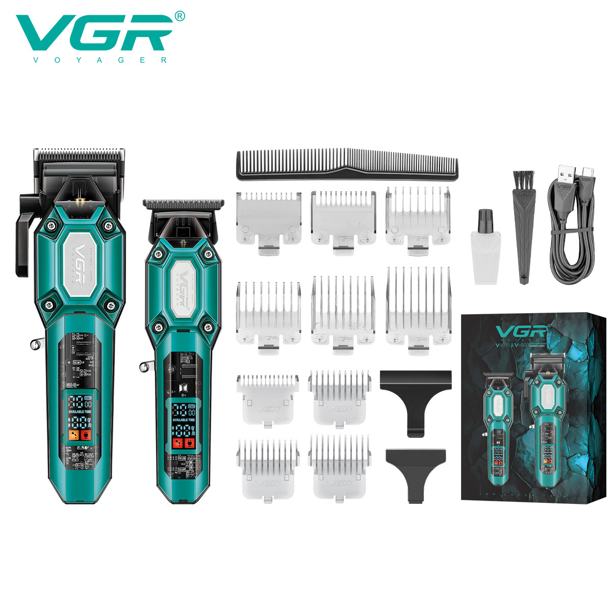 Набор 2 в 1 машинка+триммер (10 насадок) GREEN V-600&900 VGR на beauty-prof.com Фото 3 Набор 2 в 1 машинка+триммер (10 насадок) GREEN V-600&900 VGR Фото 3