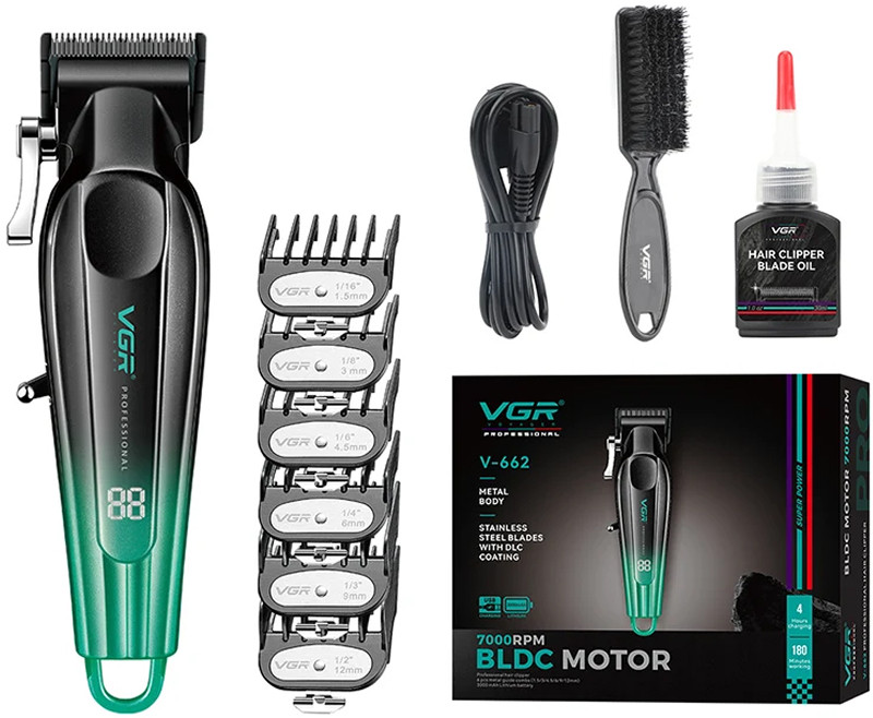 Машинка для стрижки аккумуляторная (6 насадок) GREEN V-662 VGR на beauty-prof.com Фото 2 Машинка для стрижки аккумуляторная (6 насадок) GREEN V-662 VGR Фото 2