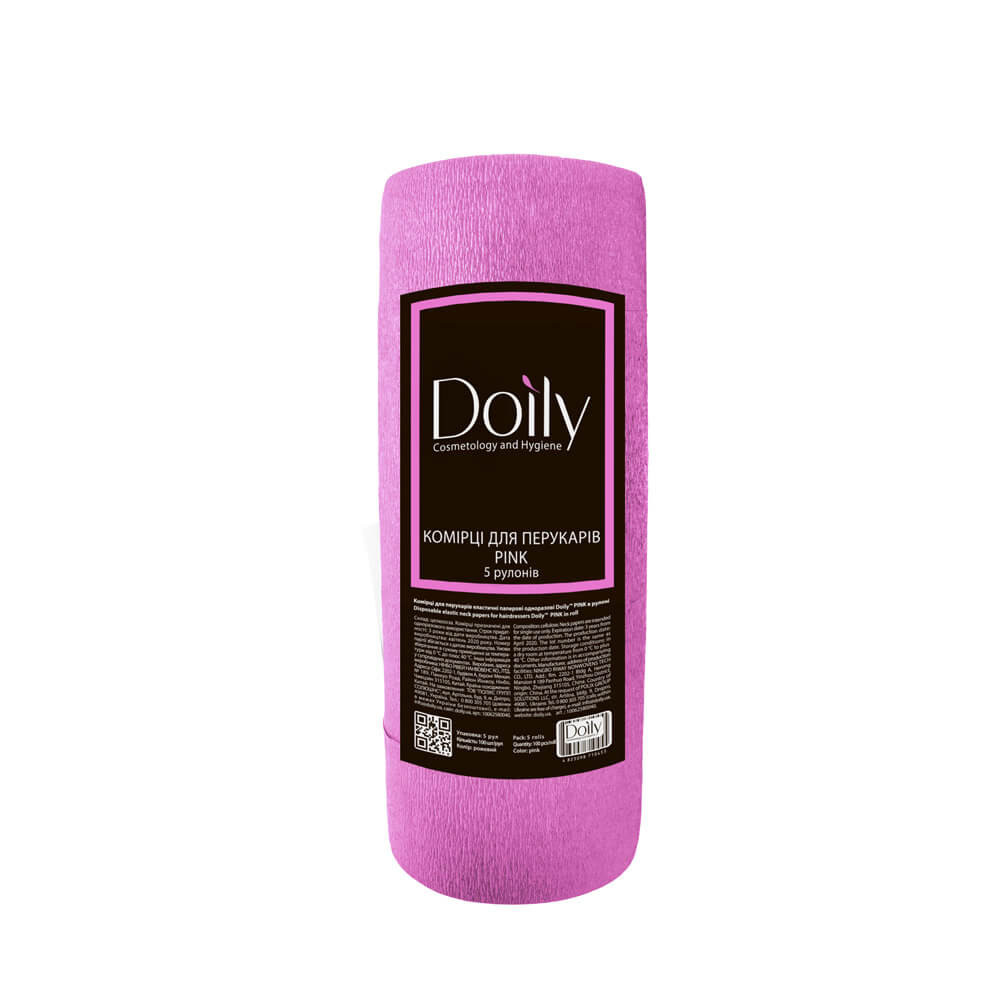 Комірець для перукарів еластичний Doily (100 шт/рул) паперовий. Колір: рожевий 