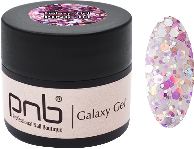Гель рожевий гліттер Galaxy Gel 01 Pink glitter PNB,5 мл