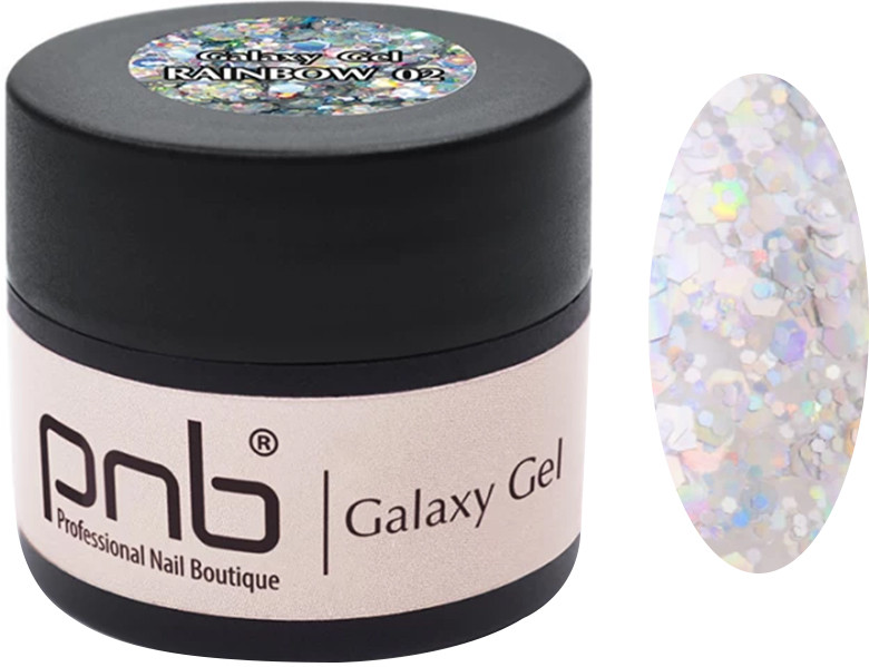 Гель райдужний гліттер Galaxy Gel 02 Rainbow glitter PNB, 5 мл