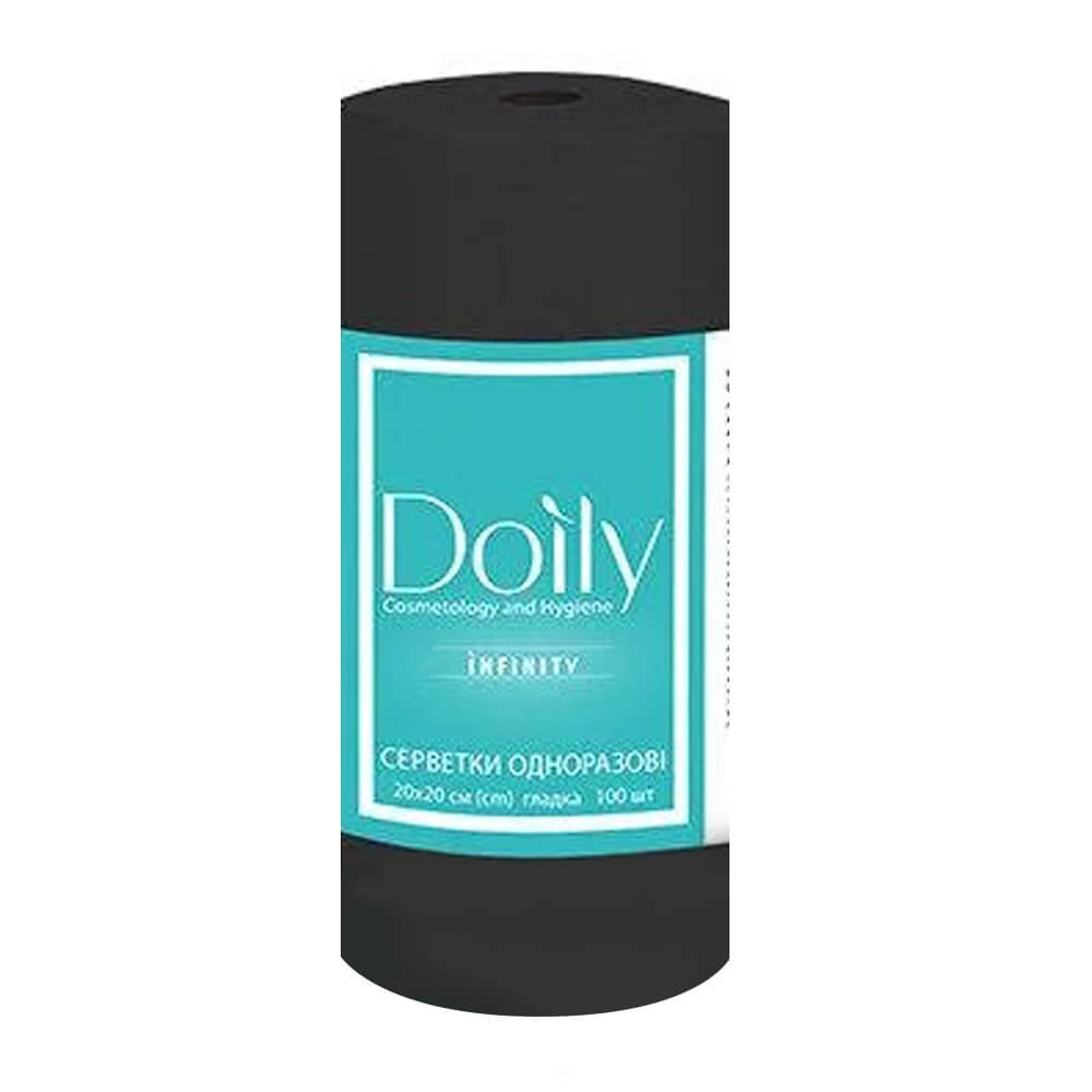 Серветки в рулоні Doily INFINITY 20х20 см (100 шт/рул) зі спанлейсу 55 г/м2 Колір: чорний