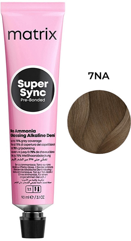 Краска для волосся тонер на лужній основі без аміаку SUPER SYNC Pre-Bonded 7NA, 90мл Matrix
